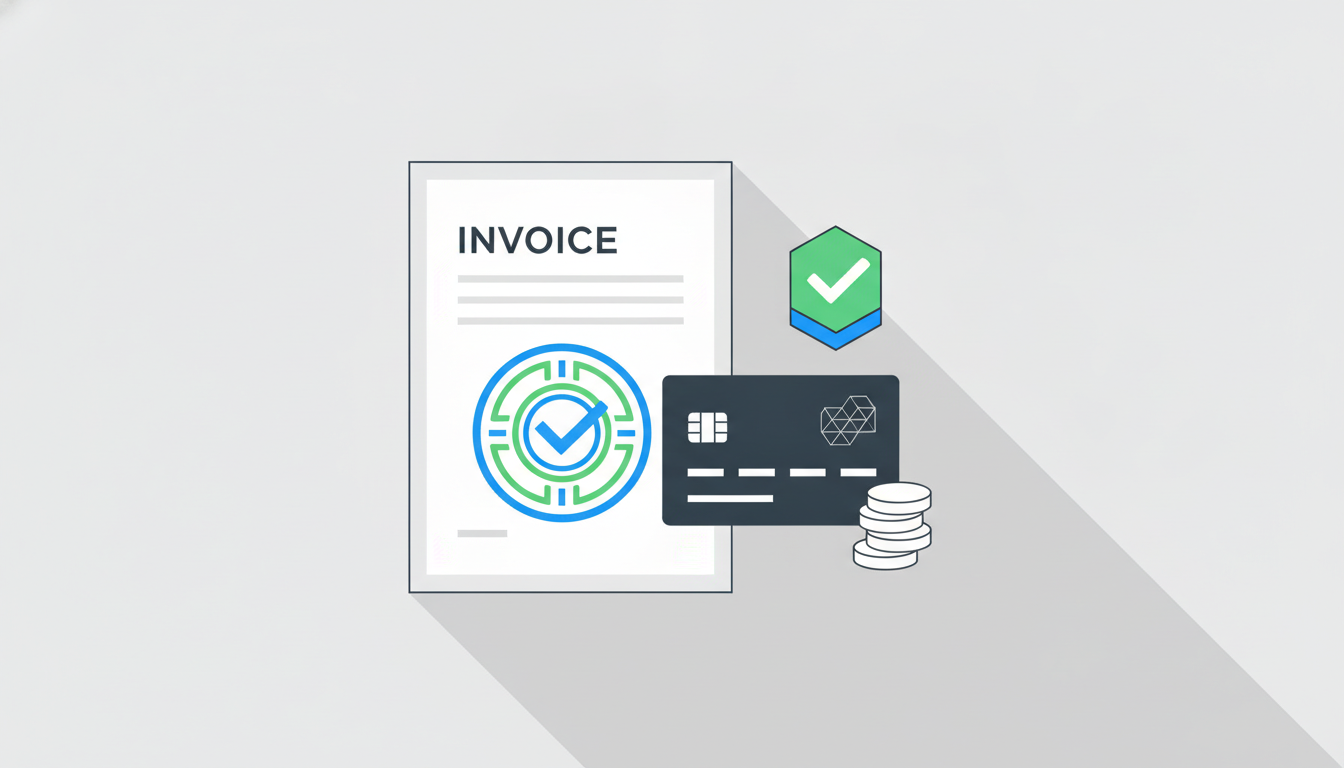 Illustration d'une facture papier validée par un tampon de paiement à côté d'une carte bancaire